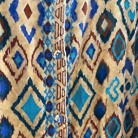 JOHNNY WAS | Bohemian Elegant Ikat Button Down Statement Retro Blouse | Size S - Picture 7 of 10